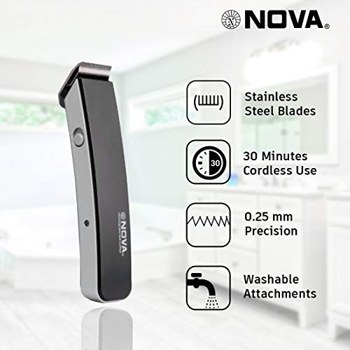 NHT-1045 Rechargeable Cordless: 30 Minutes Runtime Beard Trimmer for Men Nova (Device Of Man) PN-527 Rechargeable Trimmer For Men (Black) Nova Rechargeable Cordless: 30 Minutes Runtime Beard Trimmer for Men