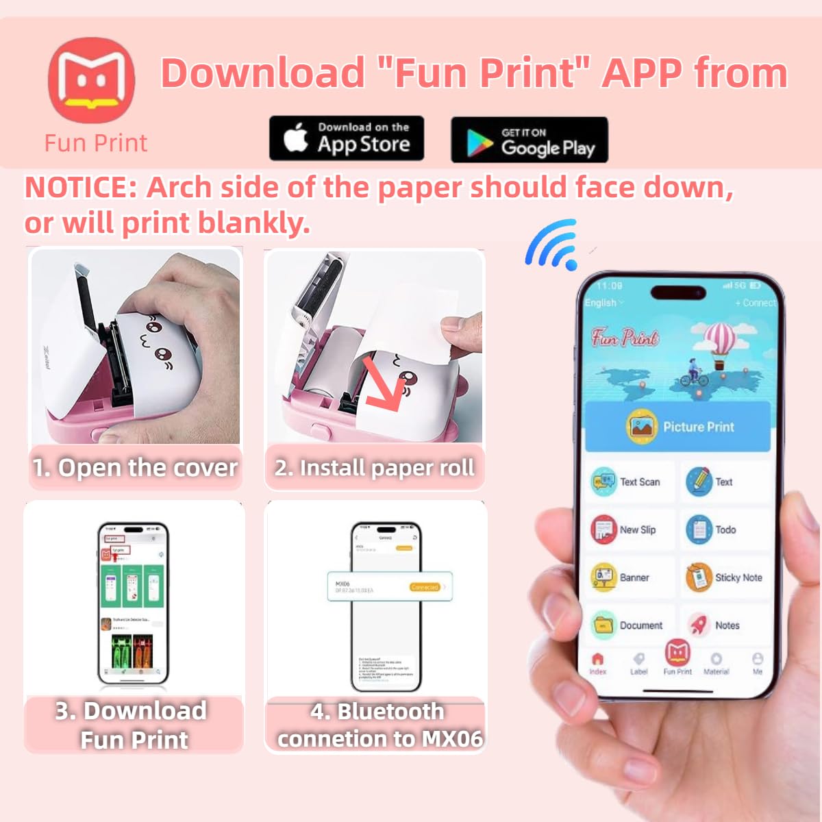 Mini Bluetooth Thermal Printer, Portable Label Printer Inkfree Printer for Android & iOS System, Black on White Thermal Printer