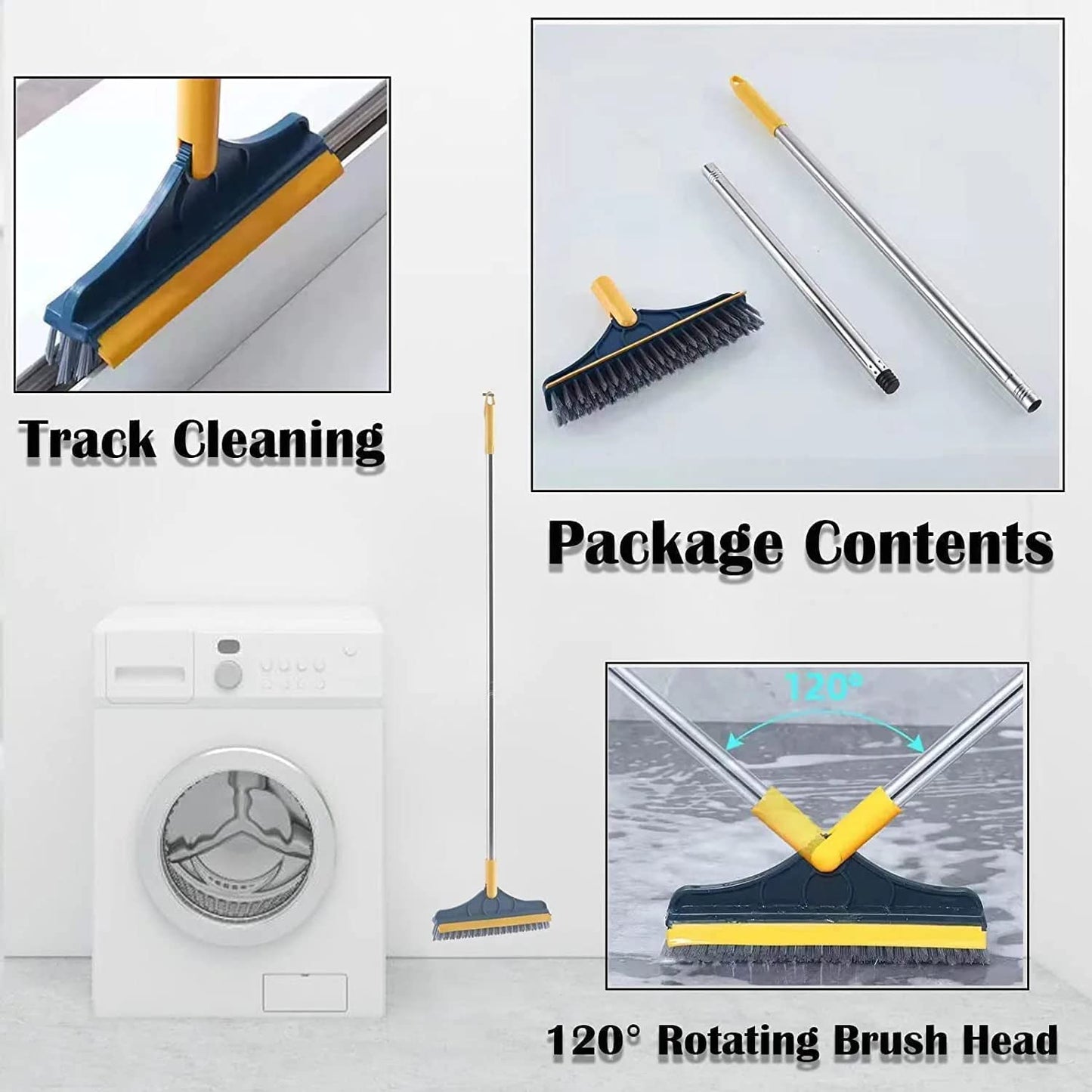 3 in 1 Bathroom Cleaning Brush with Wiper,Tiles Cleaning Brush Bathroom Brush with Long Handle Tile Cleaner Brush Bathroom Floor Cleaning Brush Floor Cleaner Brush Floor Scrub Brush