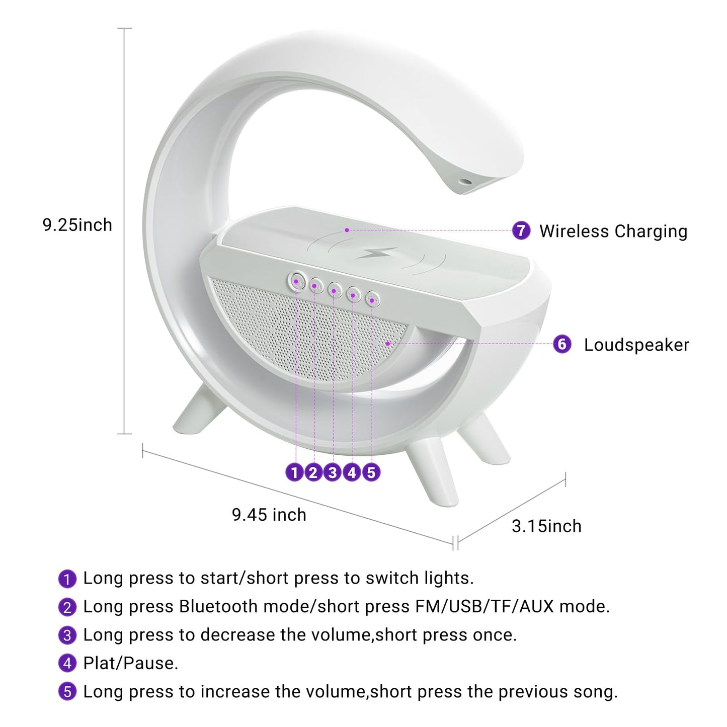 Led Ambient Lighting Night Light For Bedroom Bluetooth Speakers Atmosphere Lamp For Living Room Decor Rechargeable Battery Operated Dorm Bedside Lamps With 15W Wireless Charging Child Gift-Abs