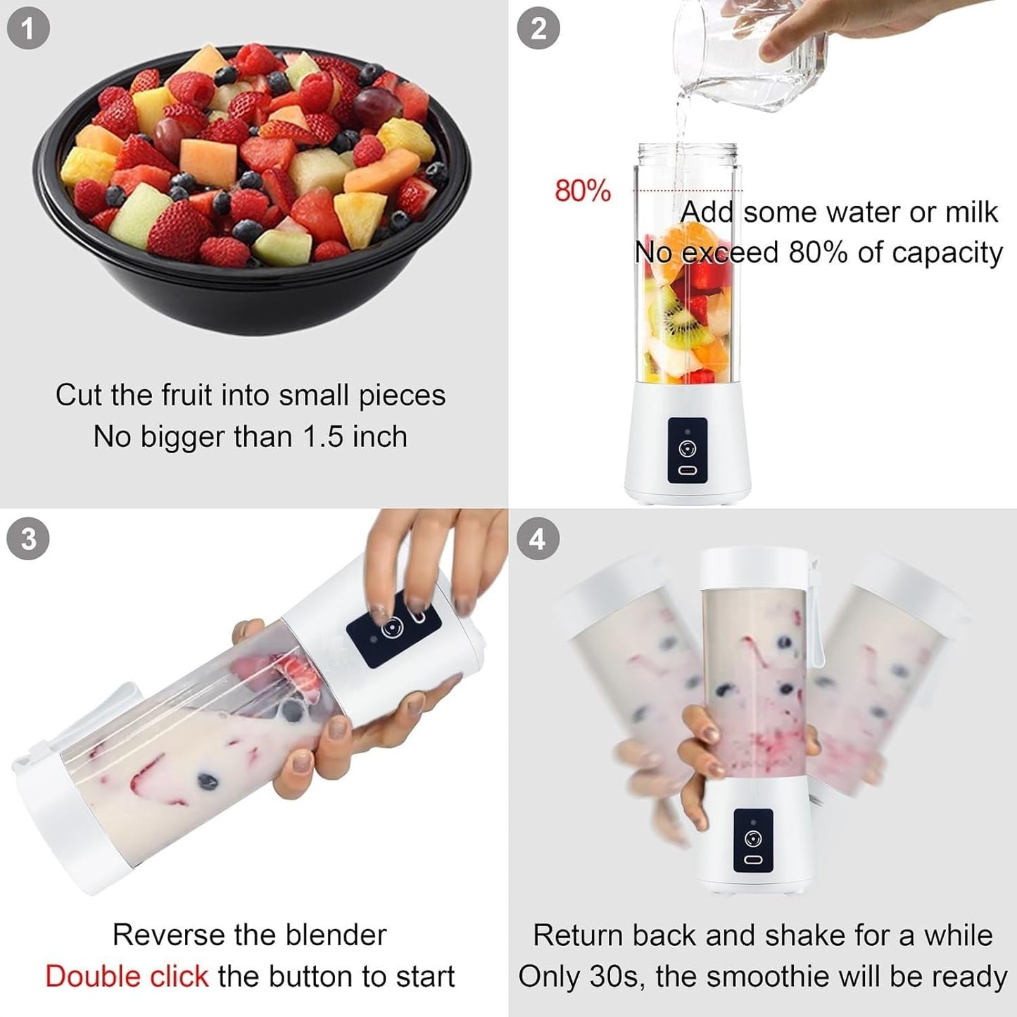 380ml Portable Juice Blender, Juicer Bottle Mixer, Juice Maker, Fruit Juicer Machine Electric, USB Rechargeable Personal Size Mini Juicer Grinder for Juices, Shake and Smoothie