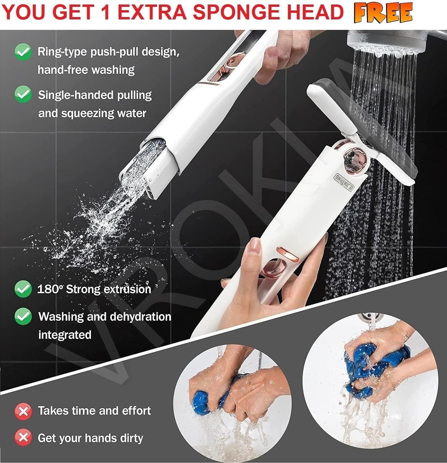 Portable Self-Squeeze Short Mop, Mini Lazy Hand Wash-Free Strong Absorbent Mop, Floor Cleaning System for Bathroom Kitchens Tableware Desktop Glass Portable Mini Mop, Self Squeezing Sponge Mop, Lazy Hands Free Wet and Dry Mops for Car Glass