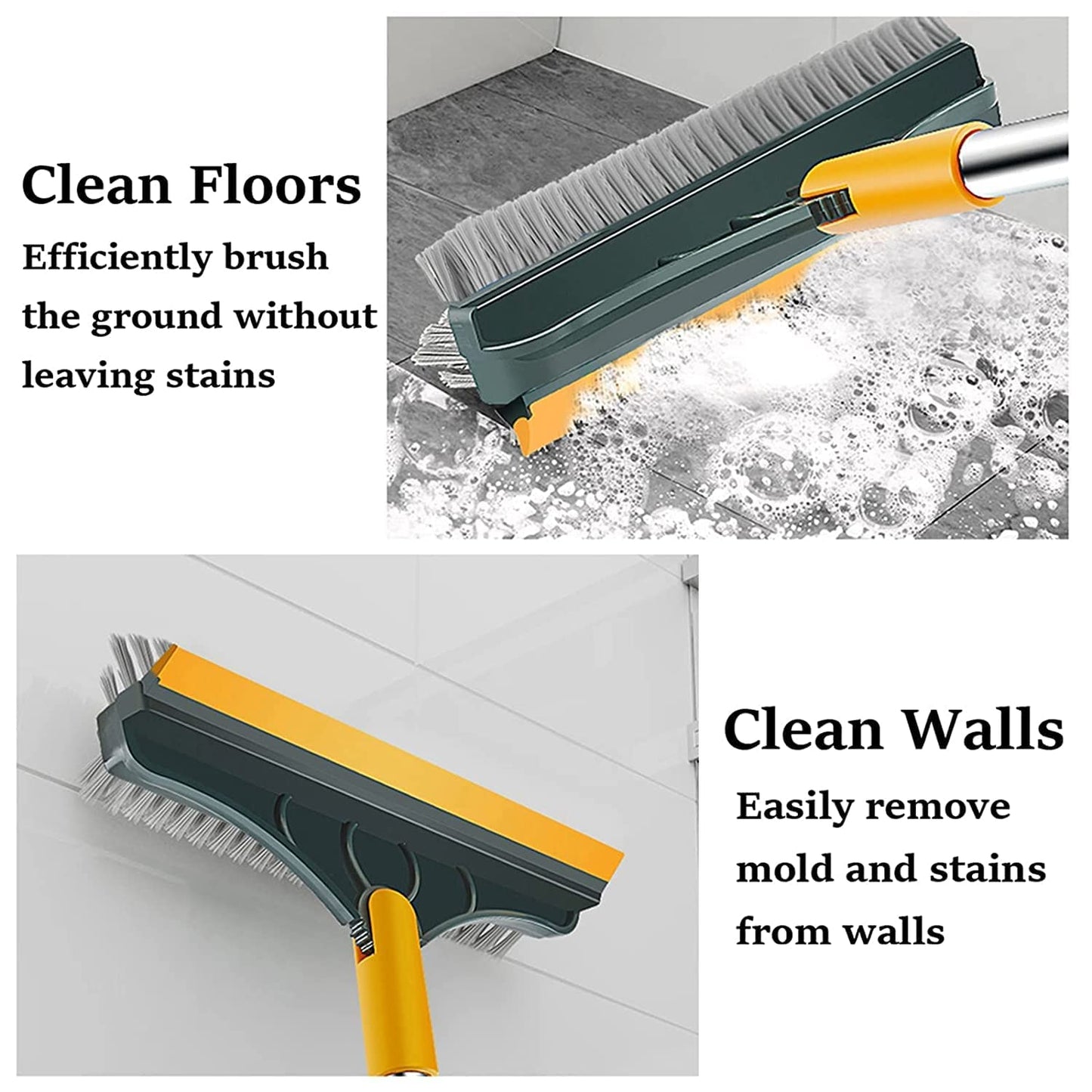 3 in 1 Bathroom Cleaning Brush with Wiper,Tiles Cleaning Brush Bathroom Brush with Long Handle Tile Cleaner Brush Bathroom Floor Cleaning Brush Floor Cleaner Brush Floor Scrub Brush