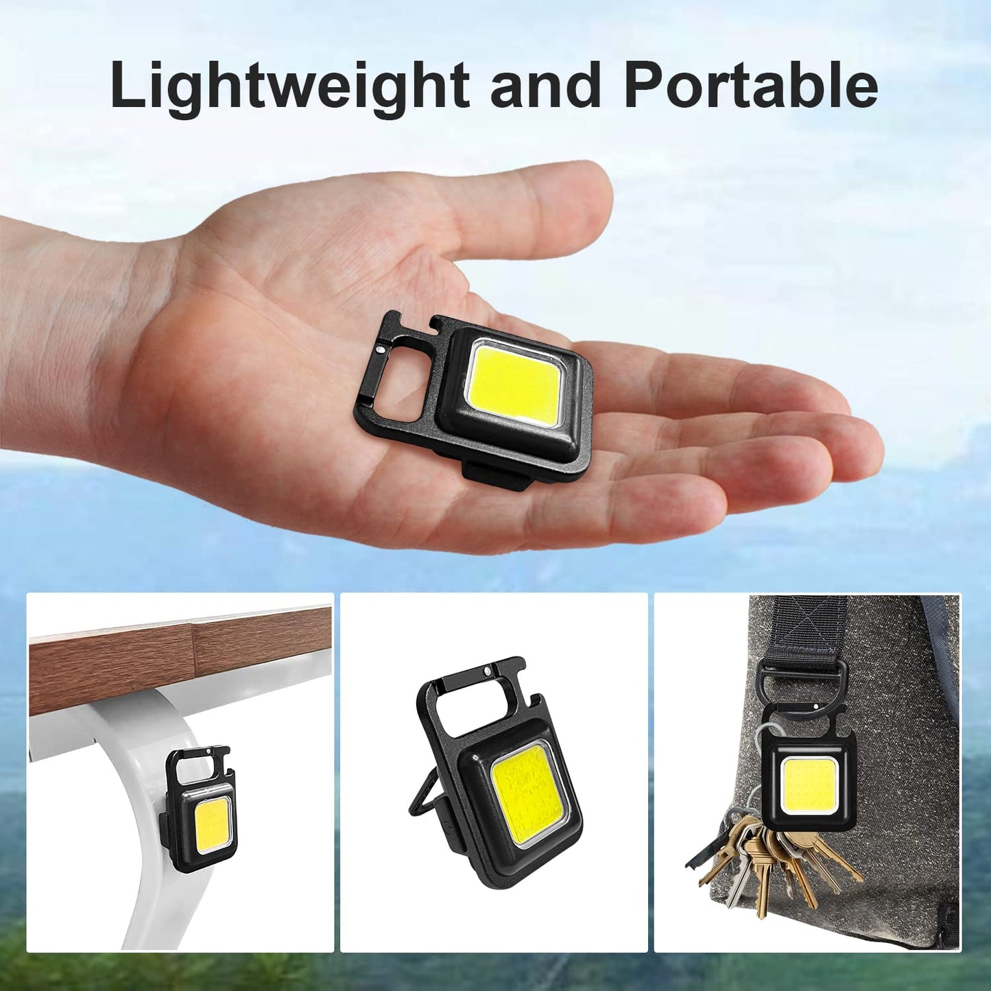 Multifunction Keychain Led Light with Bottle Opener, Magnetic Base and Folding Bracket Mini Cob Rechargeable Multifunctional Keychain Emergency Light Keychain Small Led Keychain Flashlights COB Work Light Rechargeable Waterproof 4 Light Modes