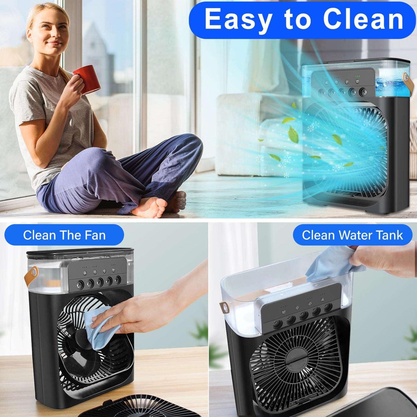 Mobile Air Conditioner Air Conditioner Fan, Mini Air Cooler, Portable Personal Mobile Air Conditioners Circulator, Humidifier, 3 Speed Misting Fan, for Home & Office & Outdoor