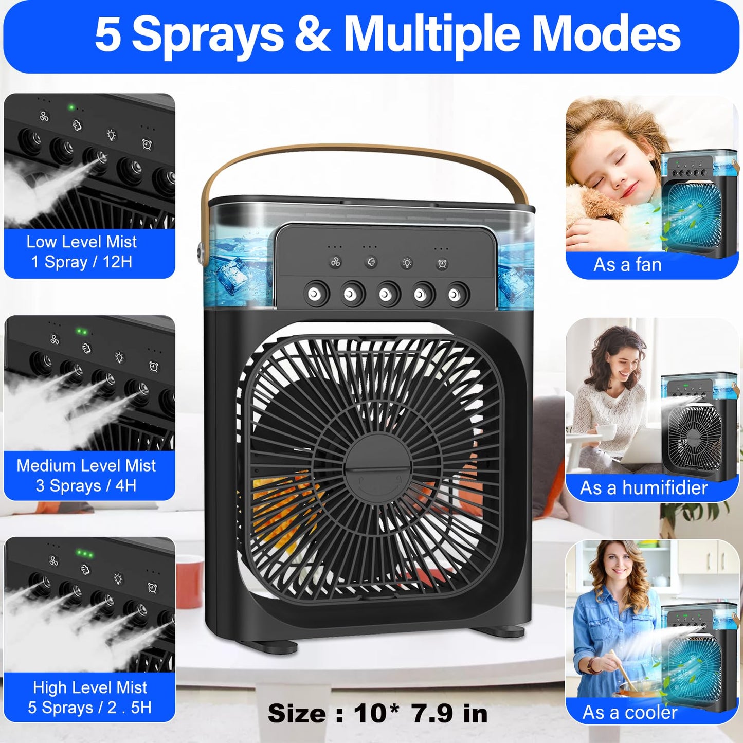 Mobile Air Conditioner Air Conditioner Fan, Mini Air Cooler, Portable Personal Mobile Air Conditioners Circulator, Humidifier, 3 Speed Misting Fan, for Home & Office & Outdoor