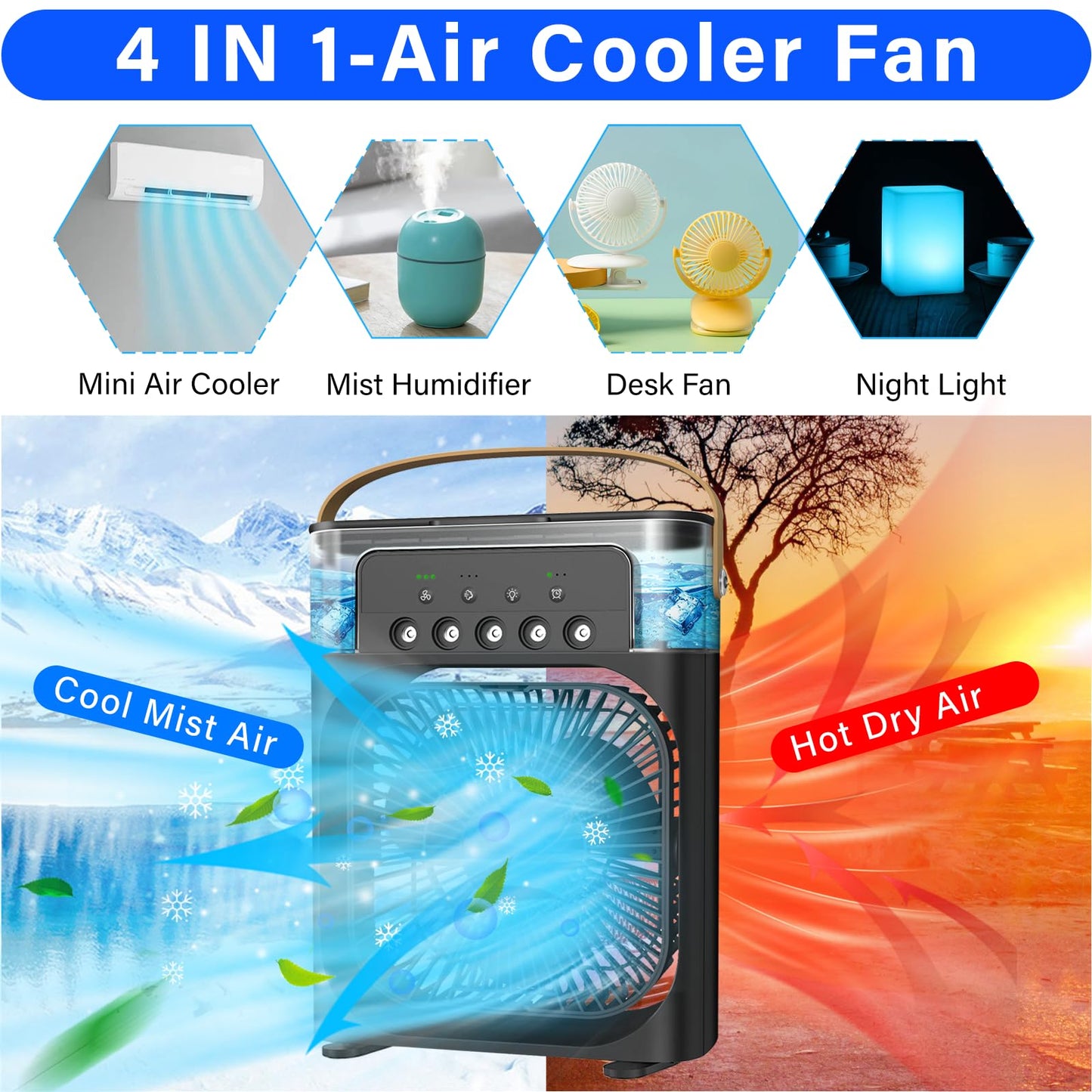 Mobile Air Conditioner Air Conditioner Fan, Mini Air Cooler, Portable Personal Mobile Air Conditioners Circulator, Humidifier, 3 Speed Misting Fan, for Home & Office & Outdoor